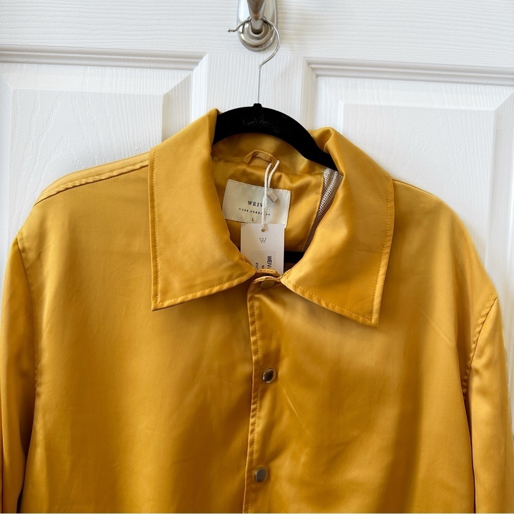 NEW WEIV Snap Button Satin Varsity Bomber Jacket Gold Black Size L - Picture 5 of 14